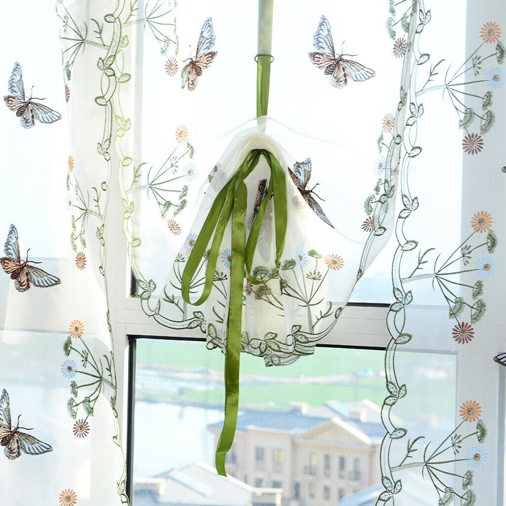 Pastoral Butterfly Tulle Roman Curtain Embroidered Sheer White 0.8x2m
