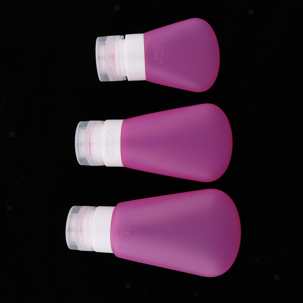 3Pcs Silicone Mini Shampoo Sample Cosmetic Bottle Travel Container RoseRed