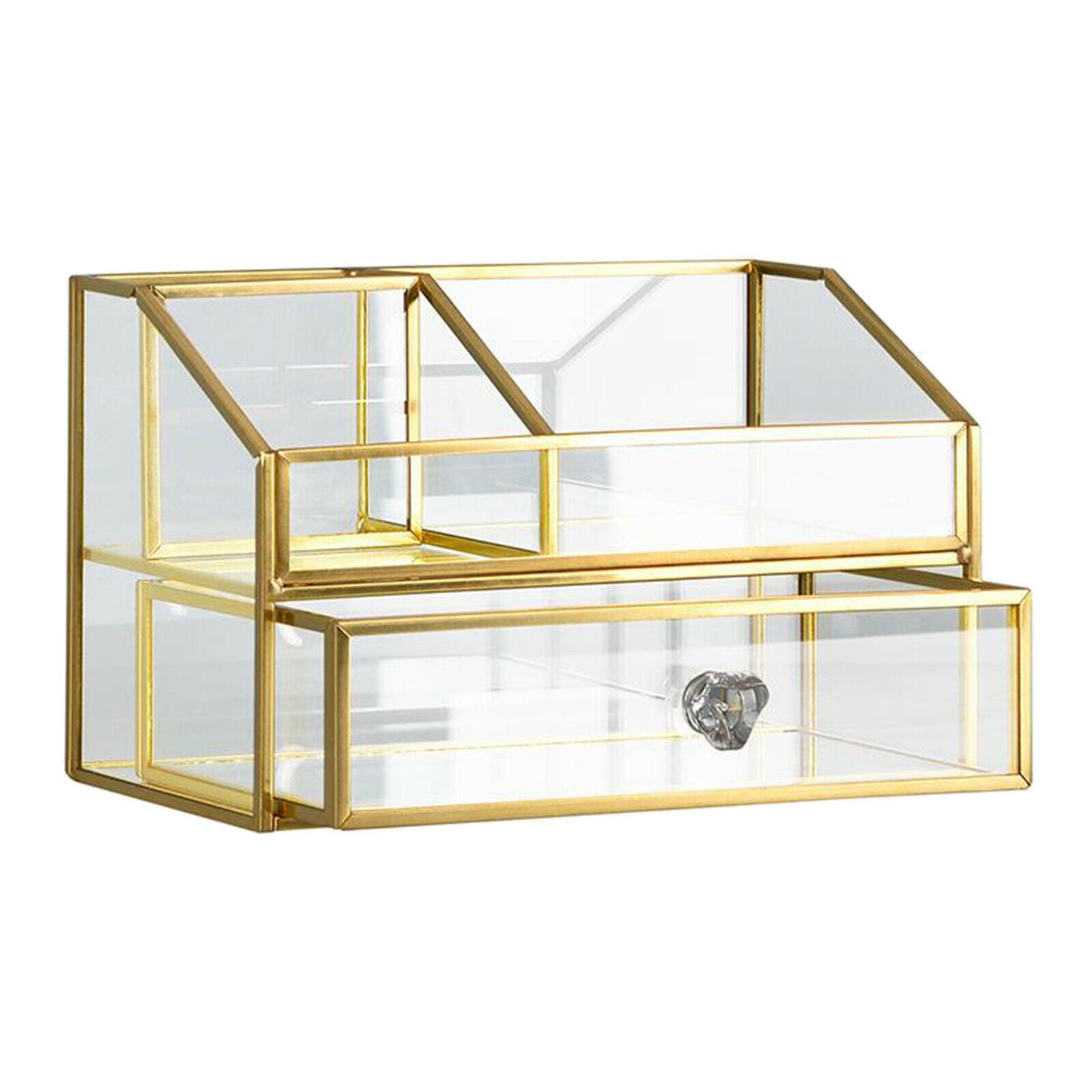 Glass Makeup Organizer, Large Cosmetic Display Cases Trapezoid Cosmetic and