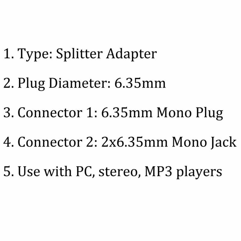 10Pcs 1/4" 6.35mm Mono Adapter to 2-Way 6.35mm Mono Jack Headphone Y Splitter SP