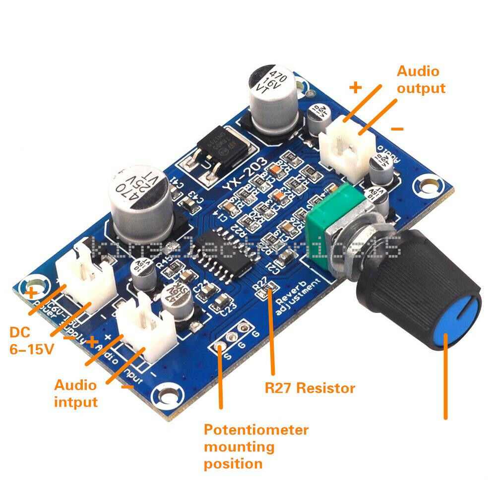 1PCS DC 6V-15V PT2399 Mono Amplifier Preamp Microphone Reverberation Board