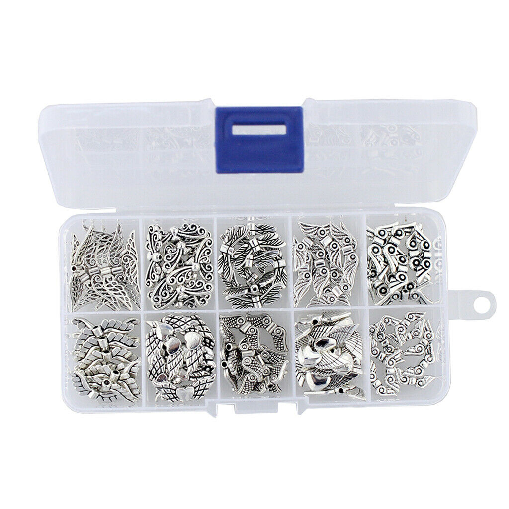 100Pcs Assorted Spacer Beads 10 Styles Angel Wings Bead Charm DIY Jewelry