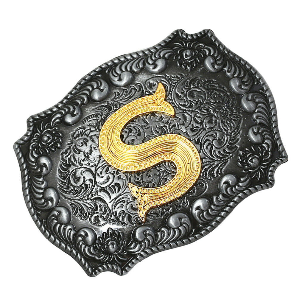 Western Cowboy Golden Initial Letter A-Z Metal Belt Buckle Men's Accessory S