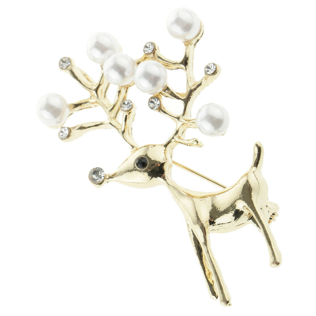 Charm Artificial Pearls Crystal Rhinestone Brooch Pin Jewelry Gift Deer