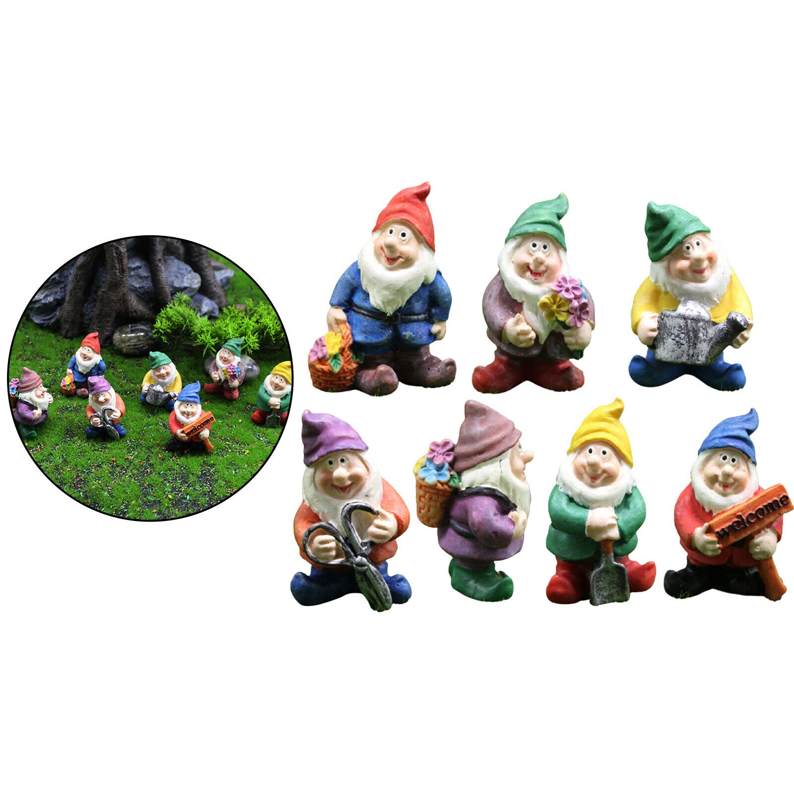 7pcs Outdoor Gnomes Statue Fairy Gardens Decoration Micro Landscape Ornament