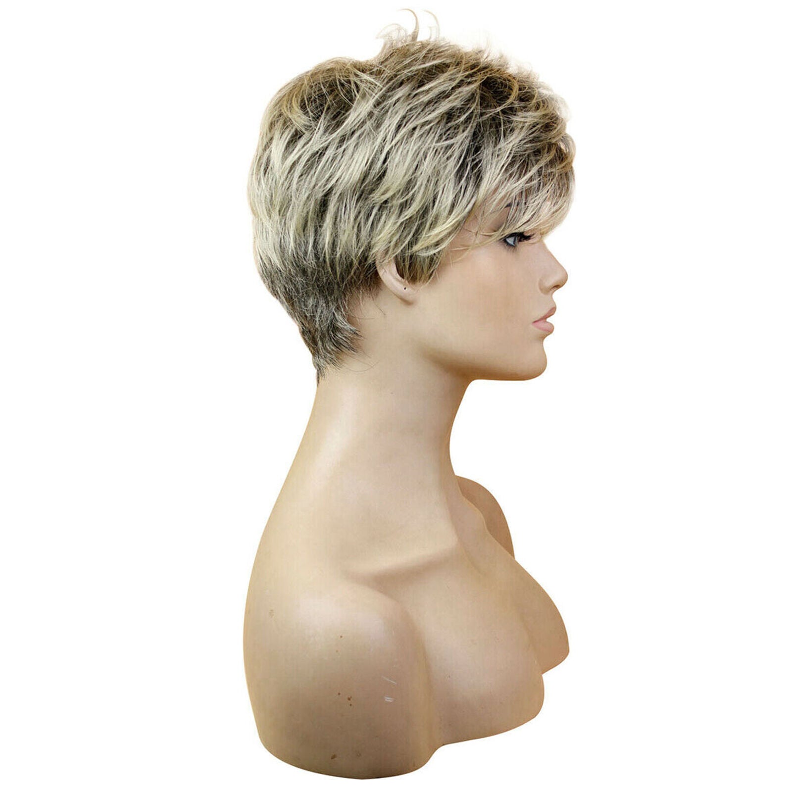 Ombre Brown Blonde Wigs for Women Synthetic Fluffy Hair Short Blonde Layered Wig