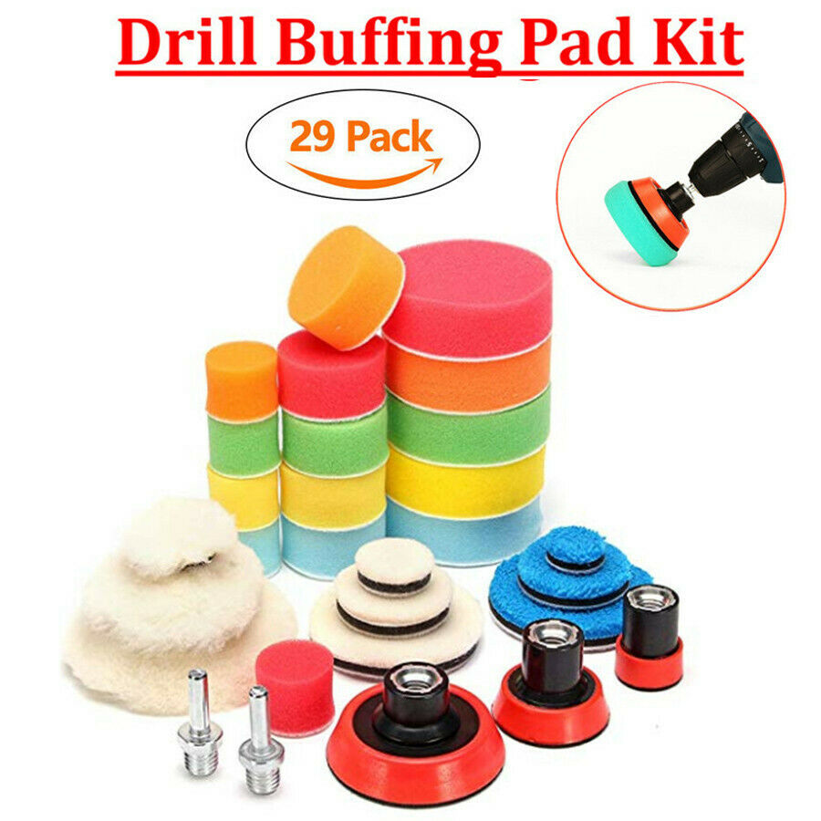 29PC 1/2/3" Drill Buffing Buffer Pad Polishing Pad Mix Size + M14 Backing Pad