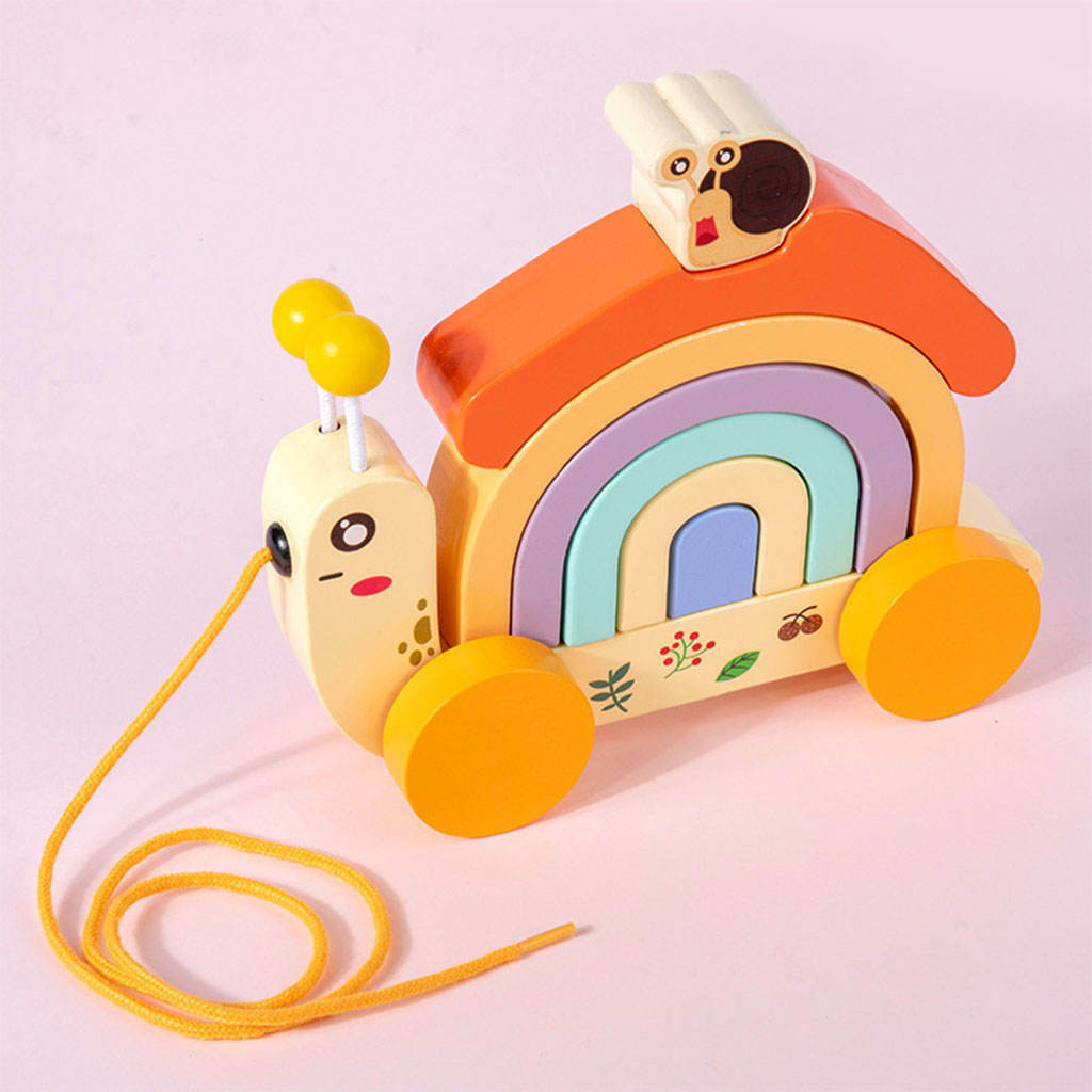 Wooden Rainbow Stacker Montessori Development Color Toys Drag Learning Car