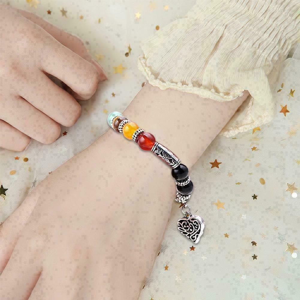 7Chakra Healing Beaded Bracelet Natural Lava Stone X0G9 Jewelry Bracelet