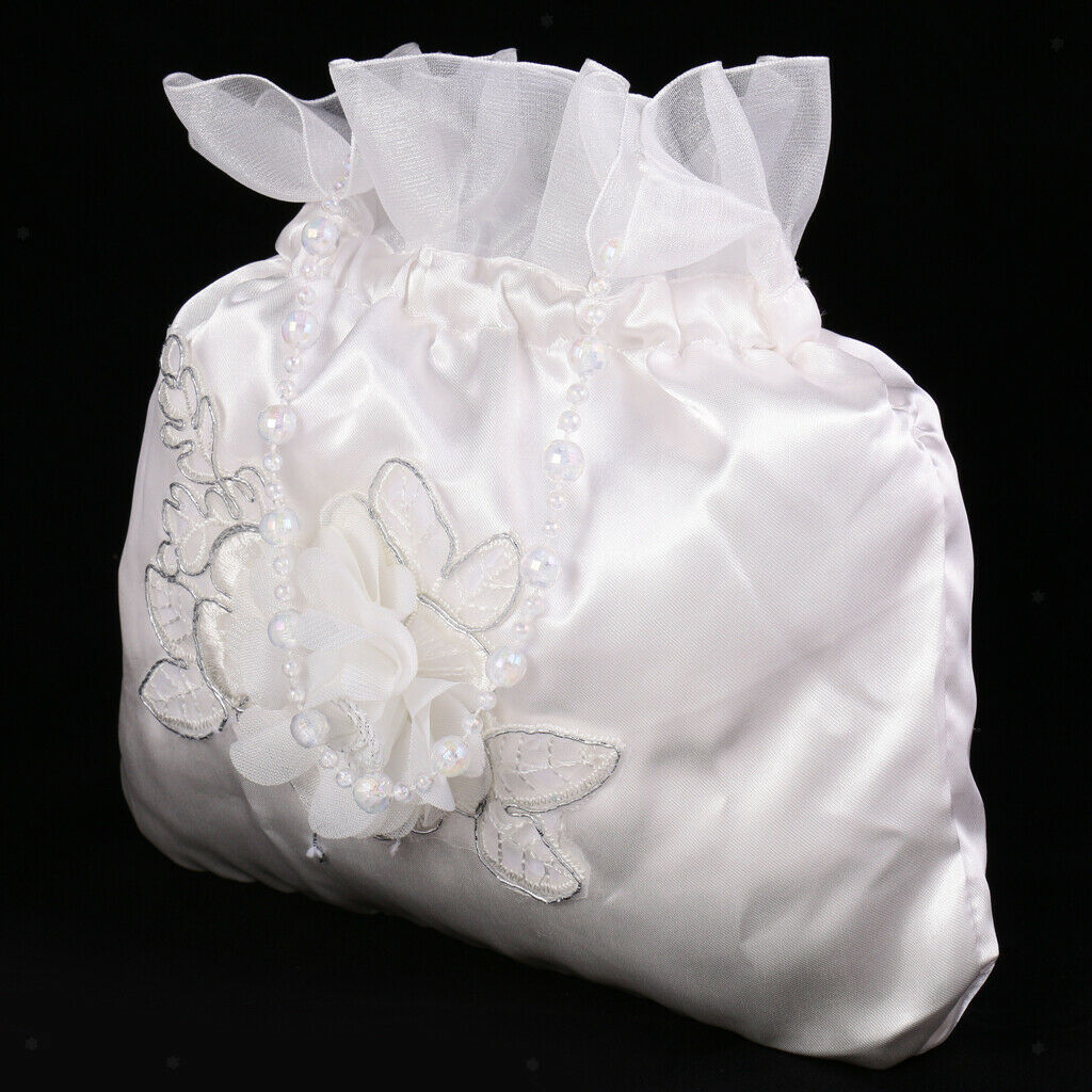White Satin Bridal Wedding Money Bag White Bridal Bridesmaid Satin Flower