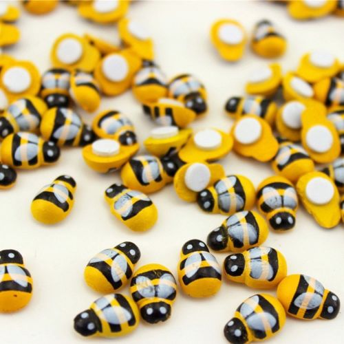 100X Mini Bees Self Adhesive Wooden Bumble Ladybug Crafts Card Toppers Decors US