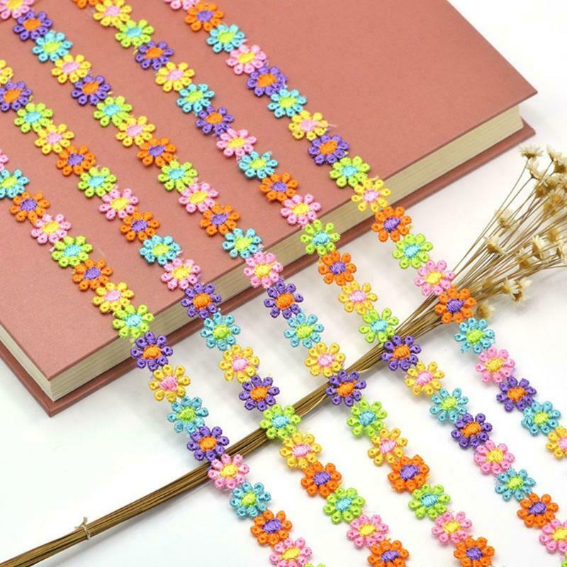 15 Yards1.5cm Rainbow Sun Flower Decorating Lace DIY Embroidered Trim Ribbon