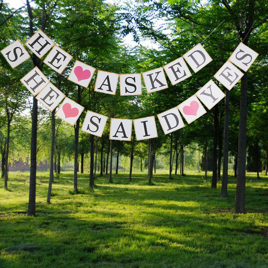 He Asked What She Said Yes. Wedding Pennants.