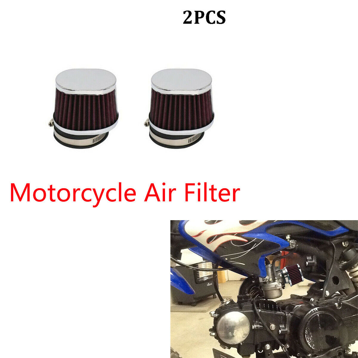 2PCS 55MM Off-road Motorcycle Truck Car Large Flow Air Filter Universal Red