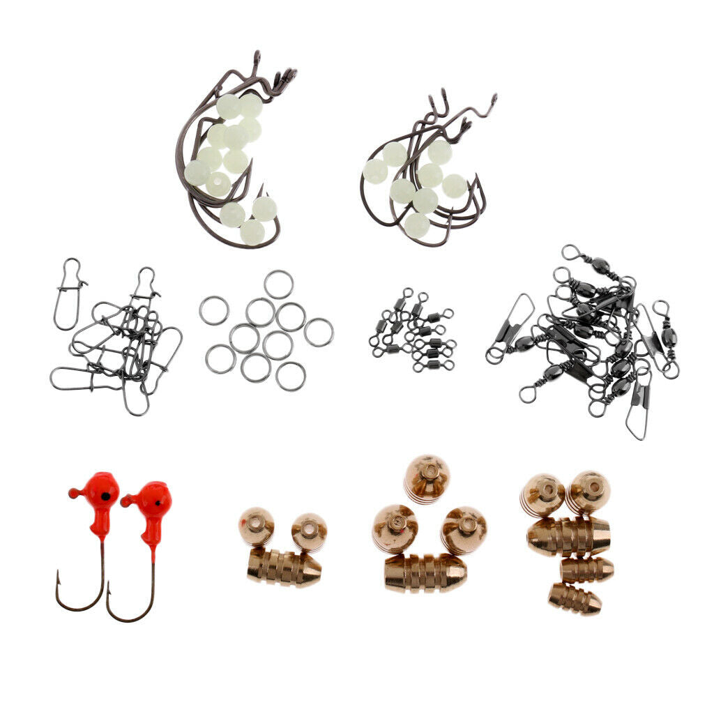 85Pcs Fishing Accessories Kit,Jig Hooks,Bass Casting Sinker Weights, Swivels