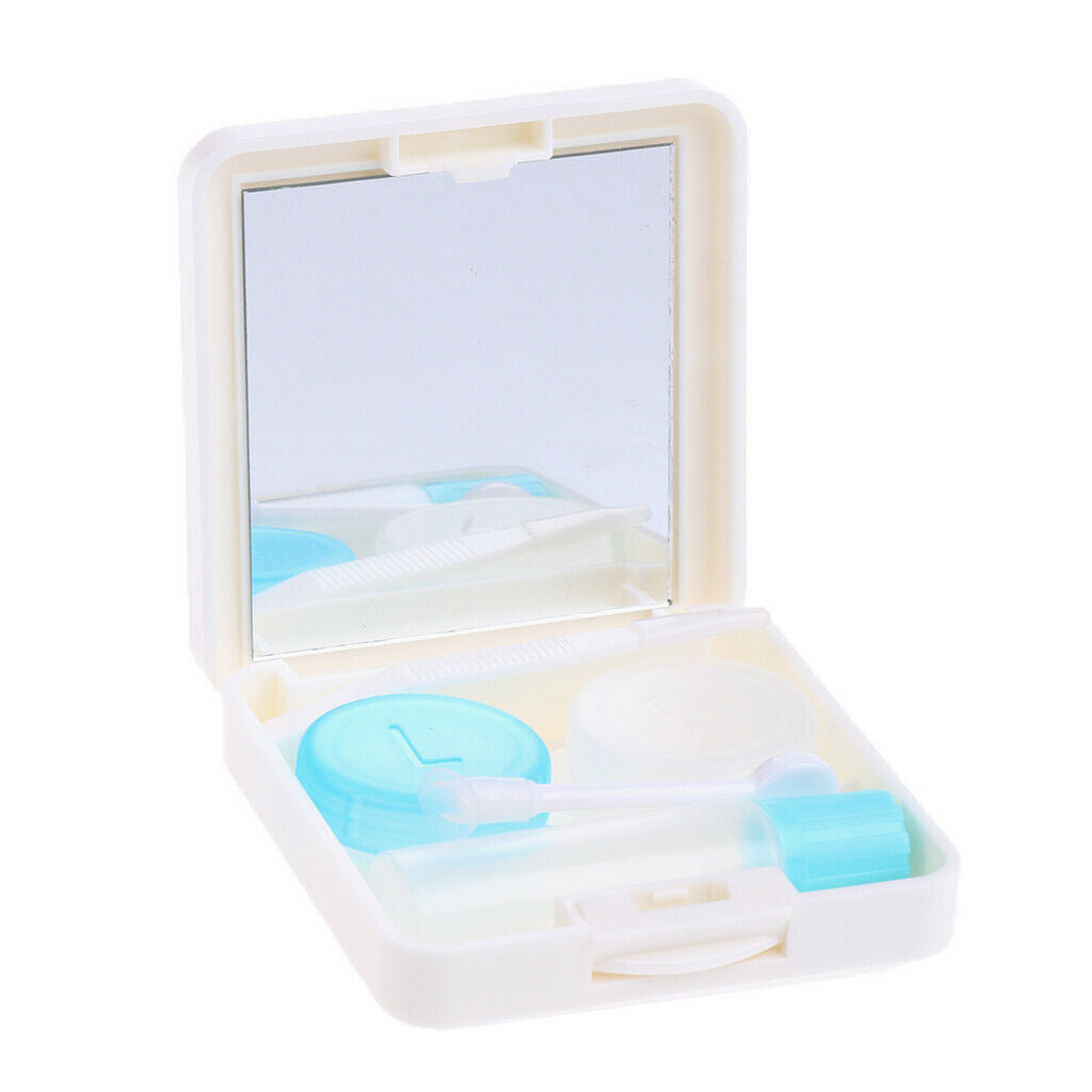 Mini Travel Contact Lenses Case Soaking Storage Box Kit with Mirror White