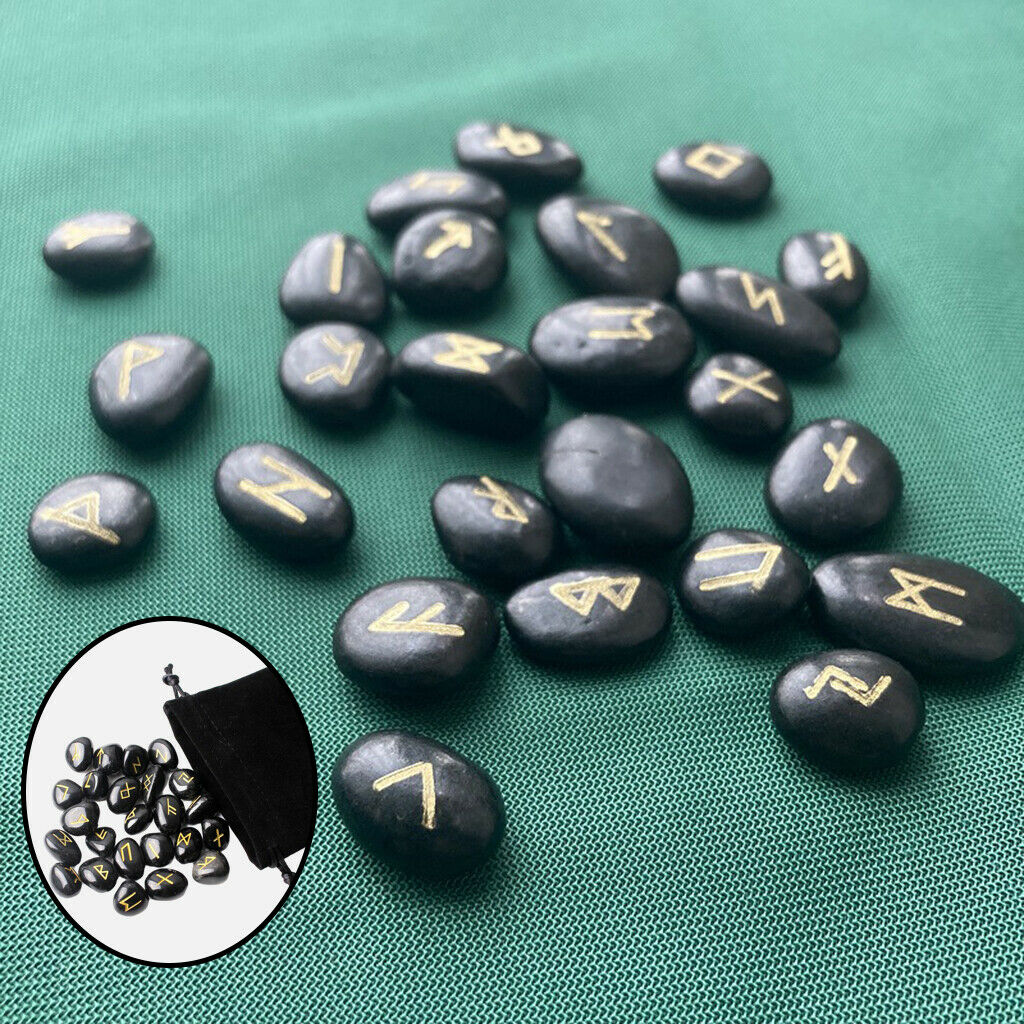 25Pcs Natural Rune Stone For Divination Energy Stones Home Decor Black