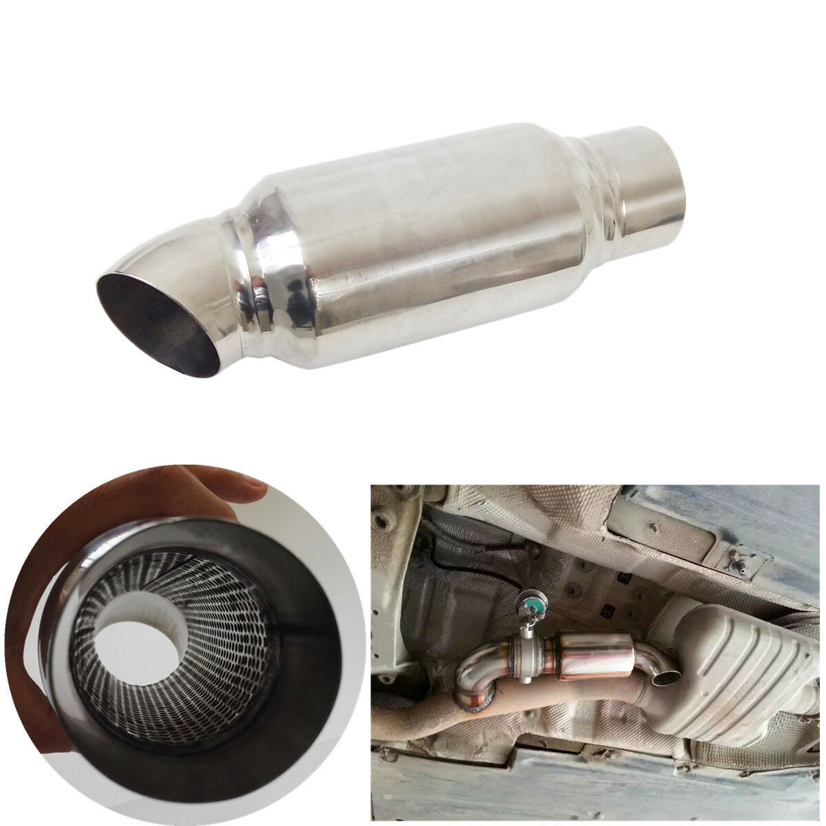 New Polished 2.5" Inlet to 2.5" Outlet Car Exhaust Muffler Resonator 3.5" Round