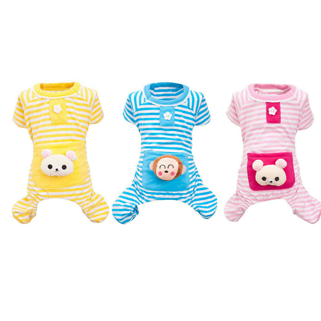 Pet Dog Cat Puppy Soft Striped Pajamas Jumpsuit Coat Clothes Apparel Pink XS