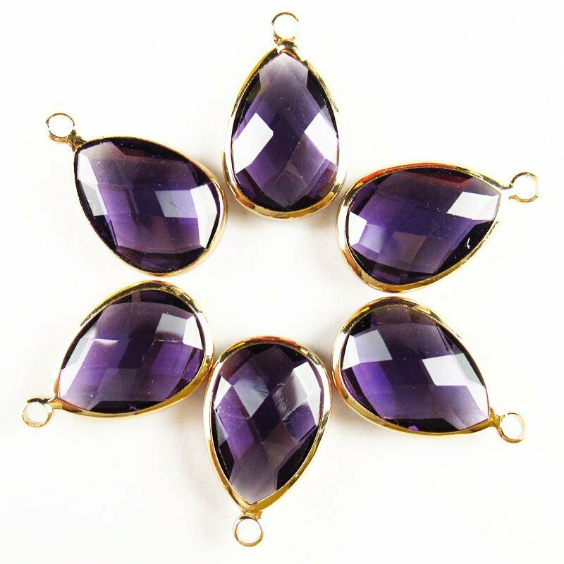 10pcs Wrapped Faceted Purple Titanium Crystal Teardrop Pendant Bead A-28BB