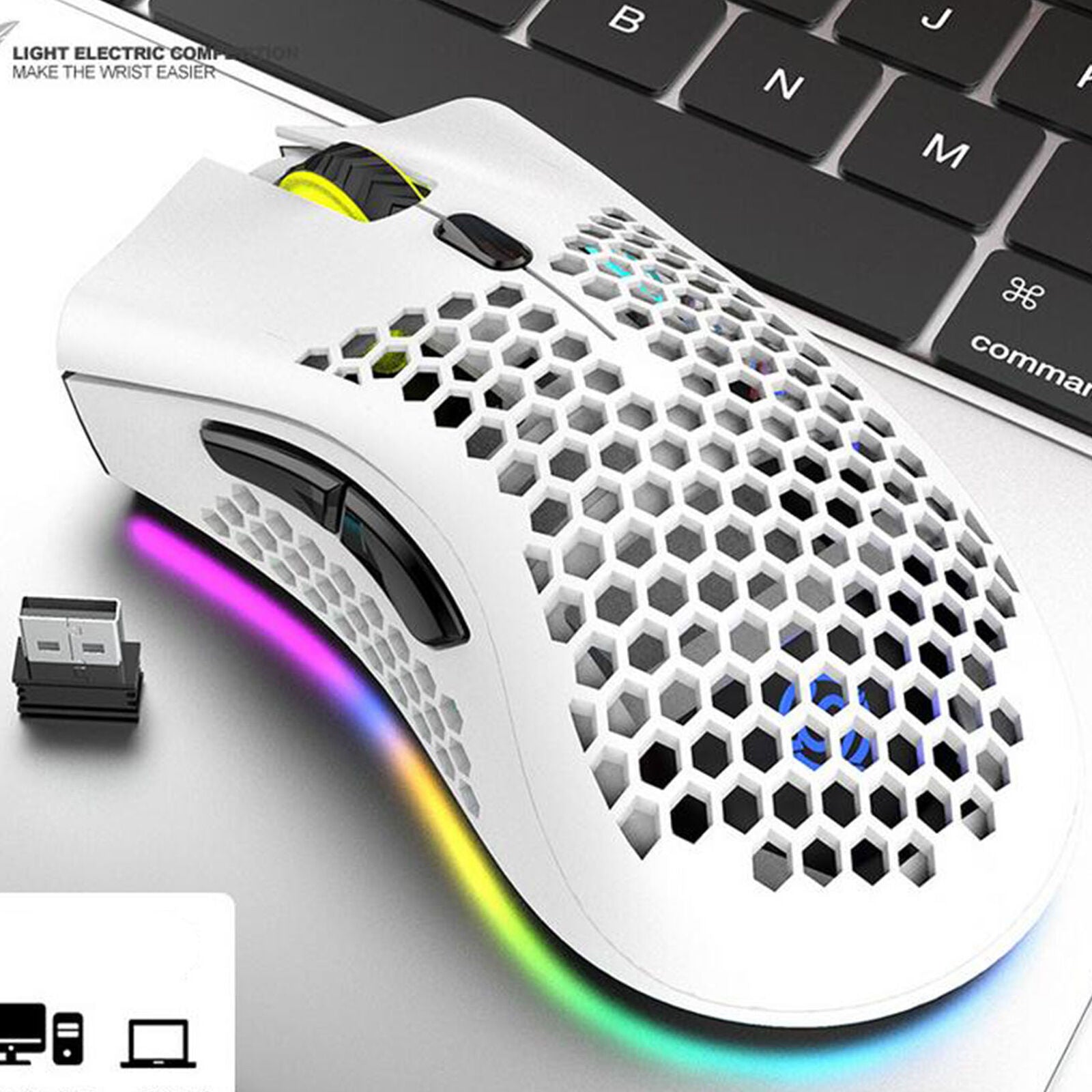 Gaming Mouse Wireless Lightweight Rechargeable 7 Button 12000DPI RGB White Mice