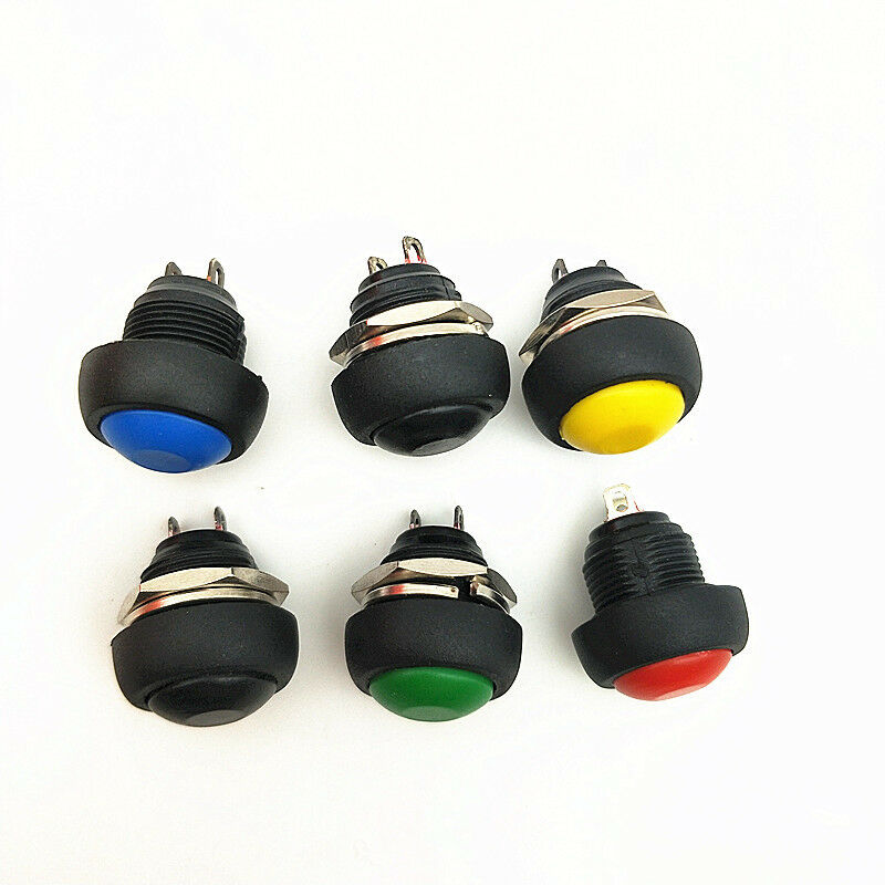 6PCS 12mm Push Button Switch Momentary/Unlock Red/Yellow/White/Black/Green/Blue