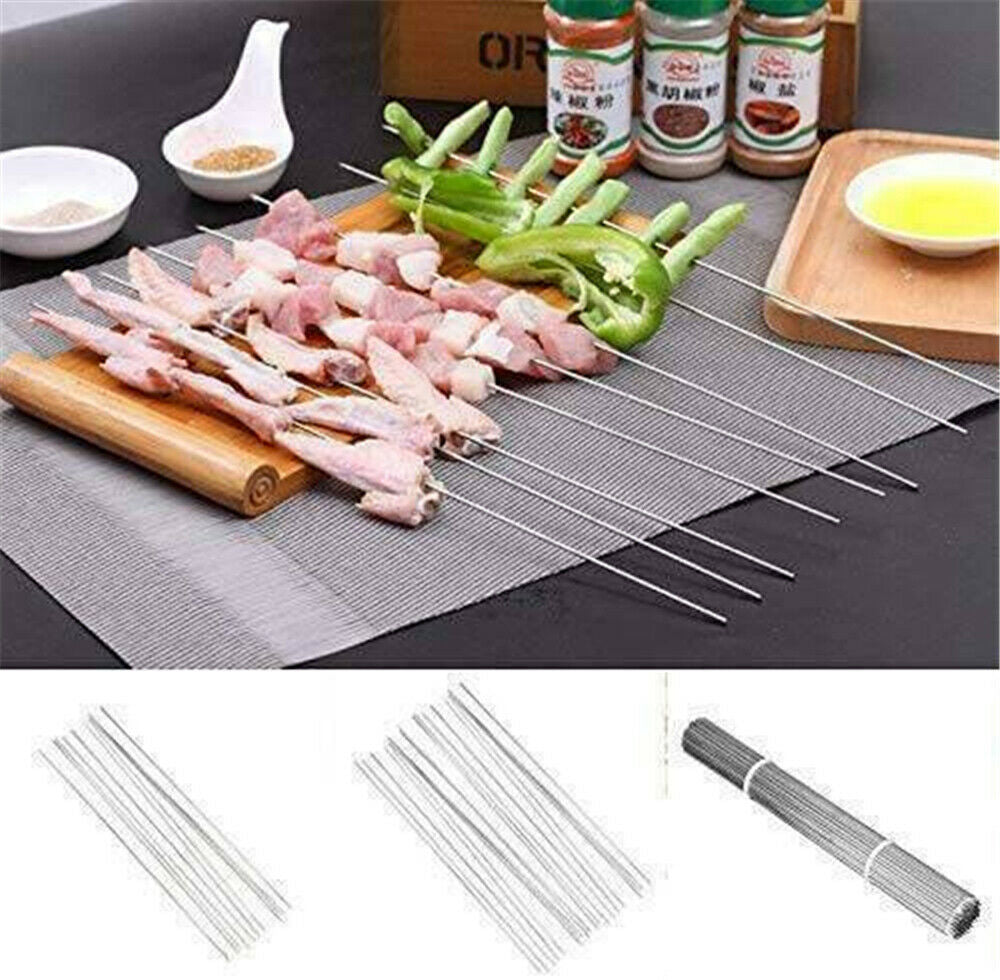 10Pcs  Stainless Steel Barbecue Metal Skewers Needle BBQ Tools Kebab Sticks AU