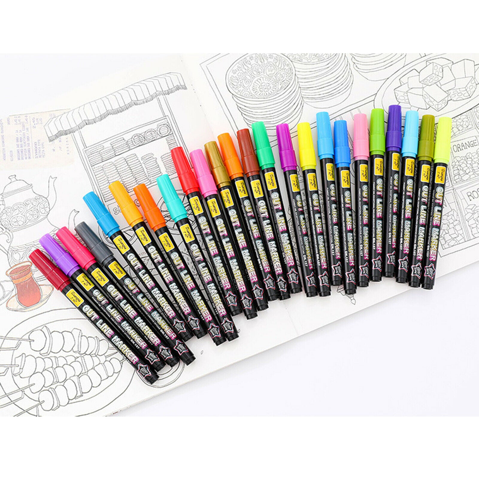 Double Line Outline Pens - 24 Colors Double Line Pen, Outline Markers for