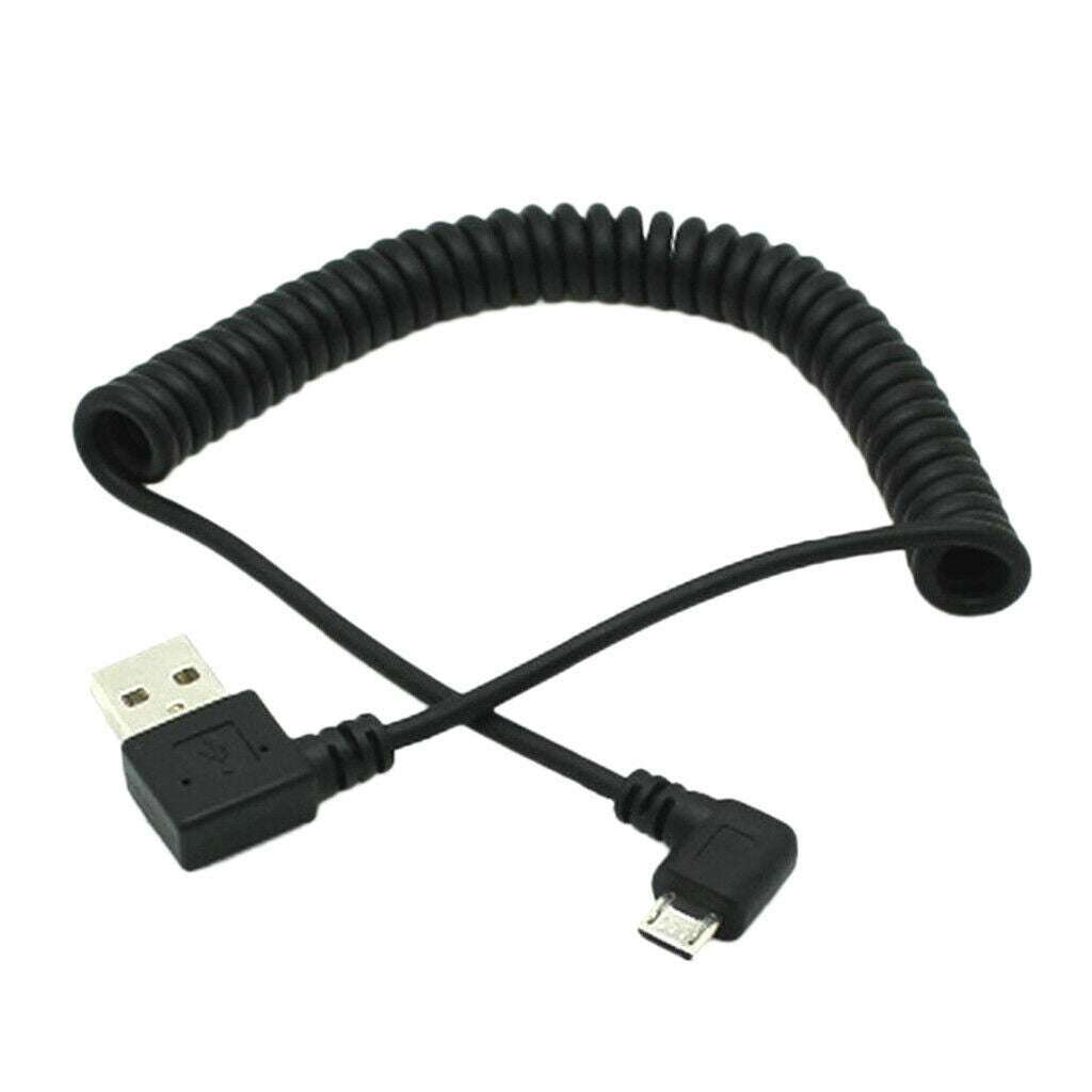 1.5m / 5ft 90 ° Angle Spiral Coiled USB 2.0 A Male to Micro USB B Cable Black