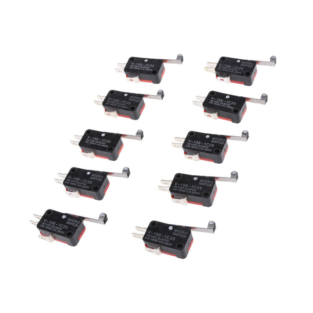 10pc Micro Limit Switch Lever Roller Arm 15A 125V 250V SPDT Snap Action 3Pin