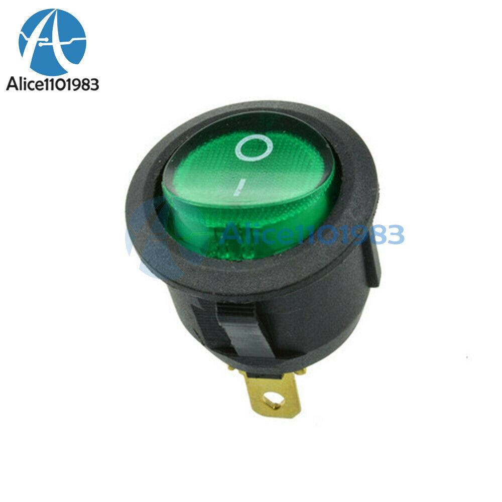 50Pcs Round Green Mini 3 Pin SPDT ON-OFF Rocker Switch Snap-in 10000 Cycles