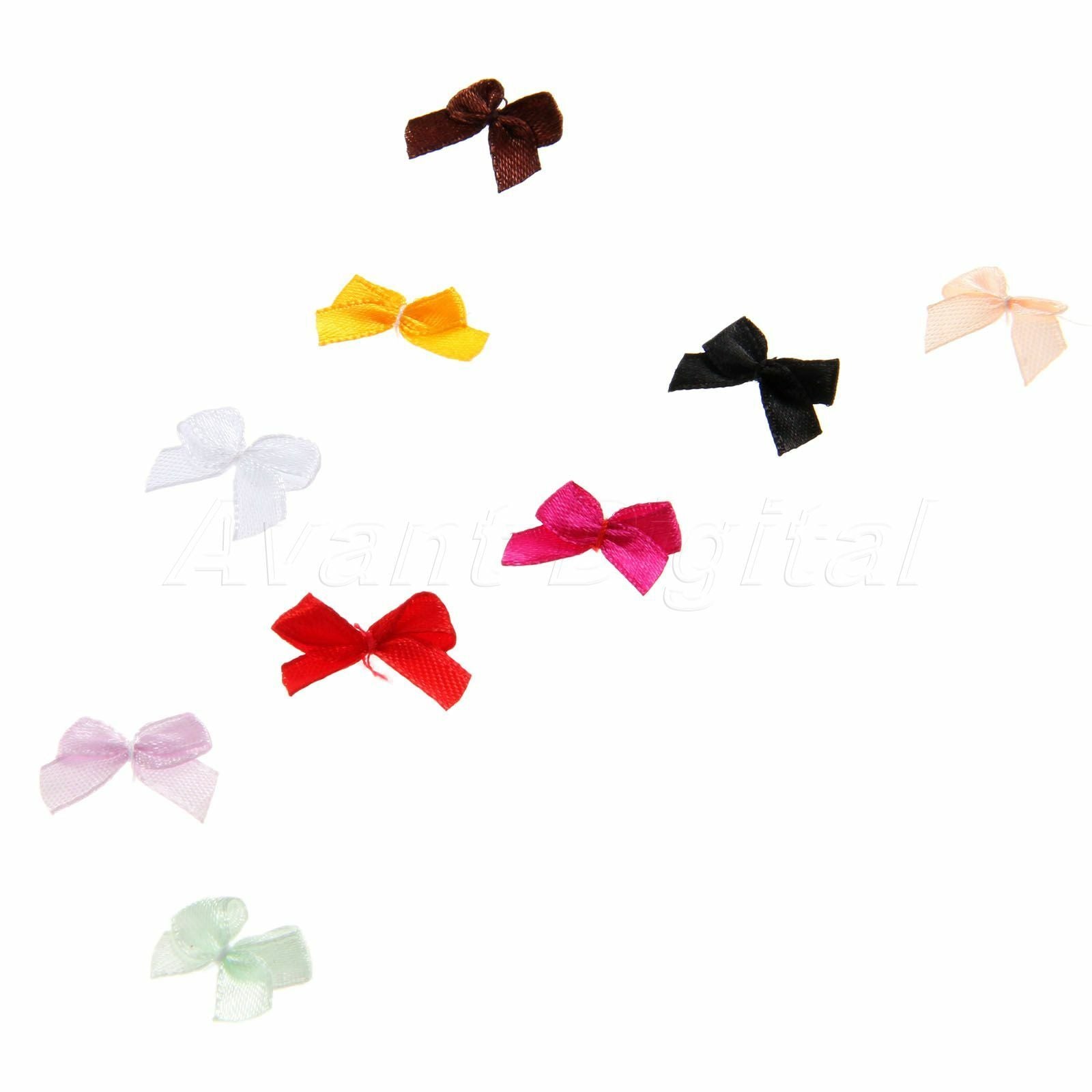 100 x Beautiful Satin Ribbon Bows Mini Flowers Wedding Décor Craft DIY Mix Color
