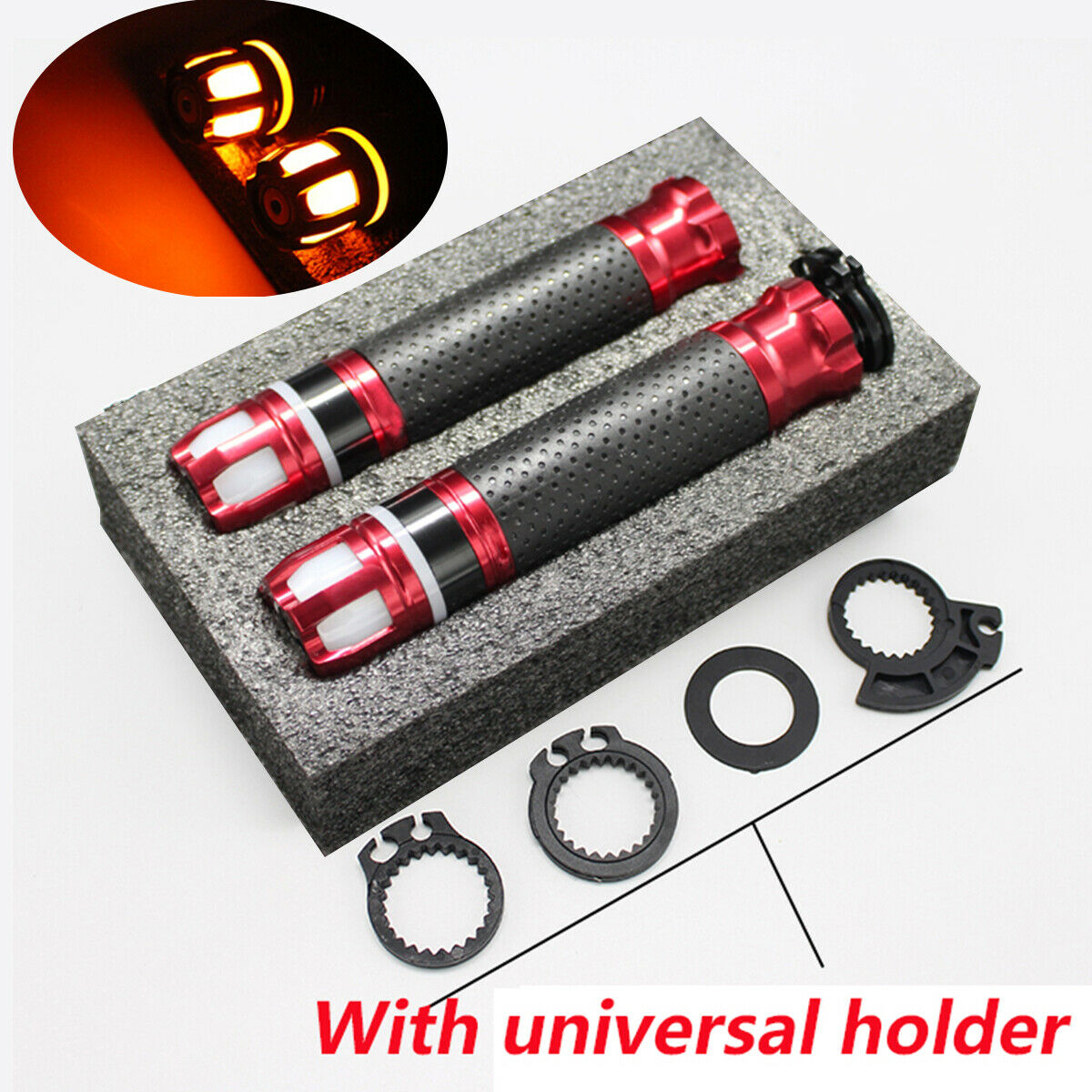 BLACK Universal 7/8'' 22mm CNC Motorcycle Steering light Handlebar grip  BNIB