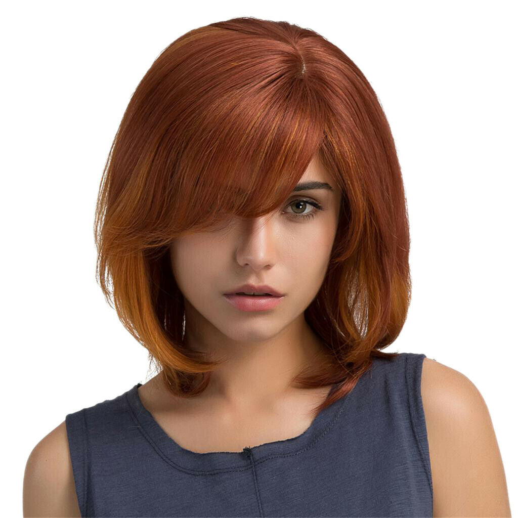 Trendy Women Long Bob Lob Human Hair Full Wig Wavy Curly Cospaly Party Wig