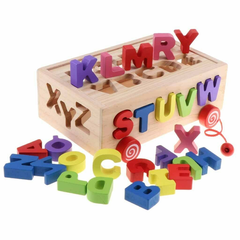 Wooden Shapes Sorter Bus Pull Along Car Early Development Toys for Toddlers