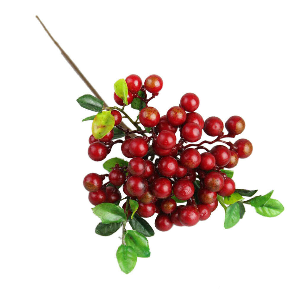 Artificial Plastic Plants Fruit Berries Branch Wedding Floral Decoration - Red