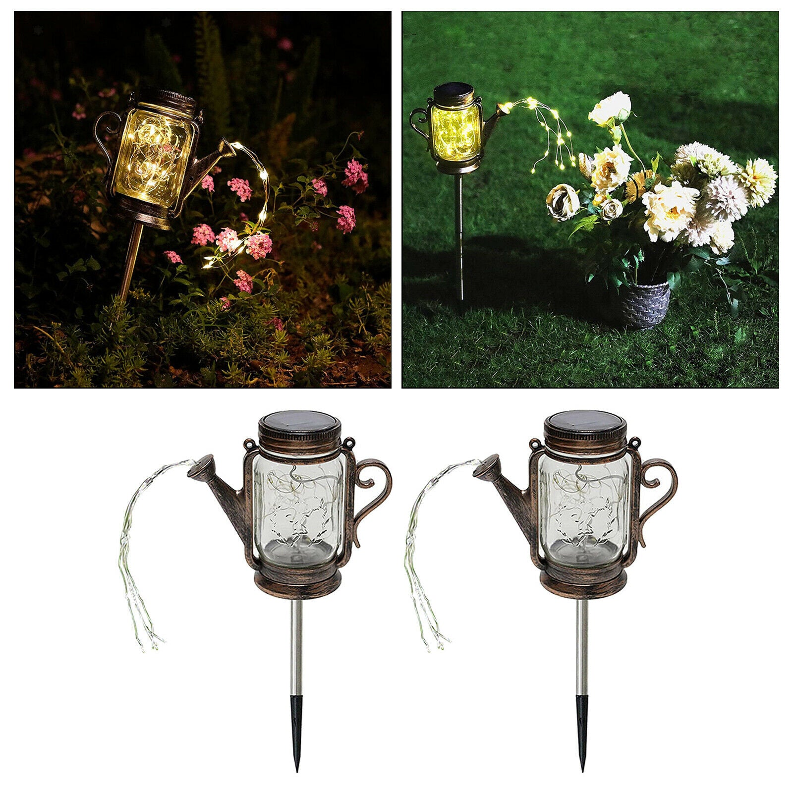 2pcs Mason Jar Solar Lights LED Fairy Lights Garden Fence Xmas Decoration