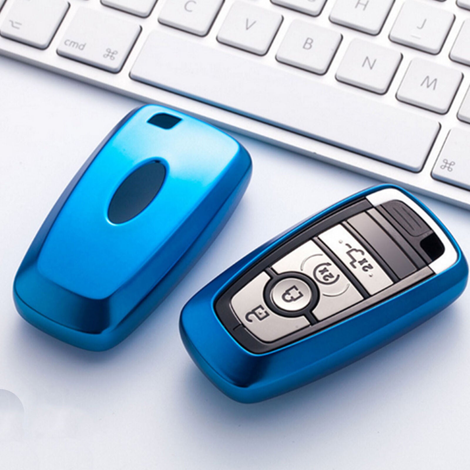 Smart Car Key Fob Chain Cover Case Ring For Ford Mondeo Lincoln Blue