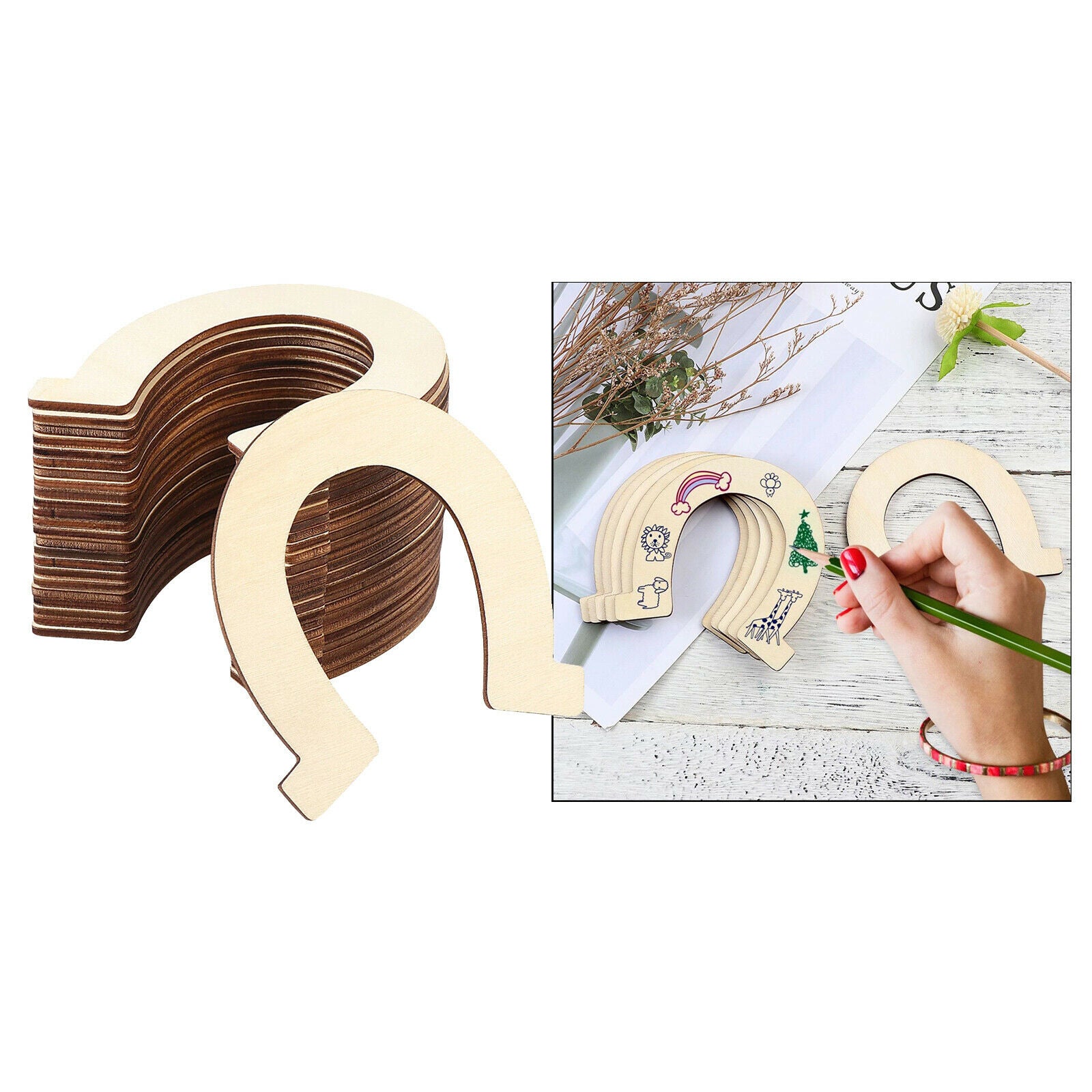 DIY Wooden Slices Crafts Horseshoes Shape Pieces Cowboy Hanging Decoration