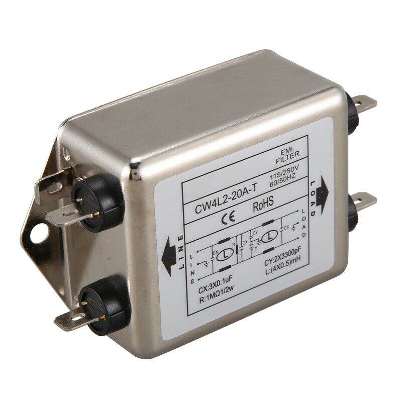 Power EMI Filter CW4L2-20A-T Single Phase AC 115V / 250V 20A 50/60HZ X7U5