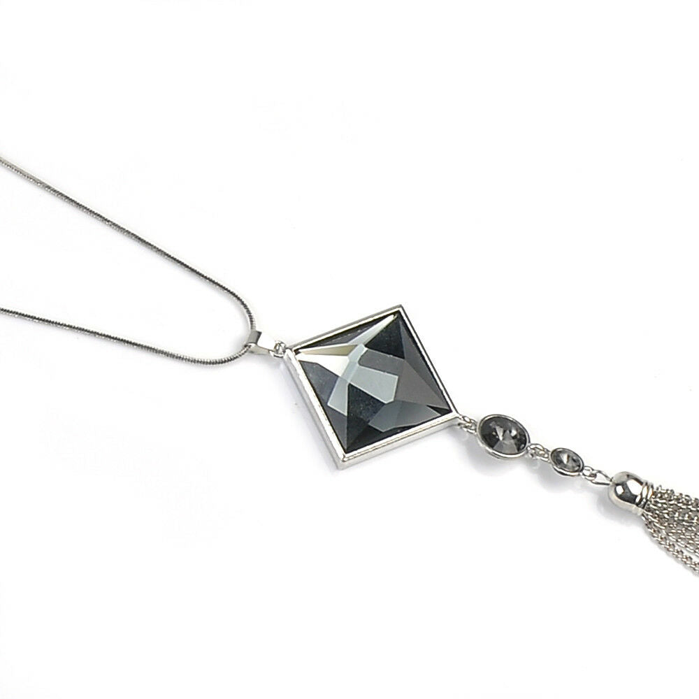 New Pendant Necklace Square Big Drop Crystal Long Chain Sweater Tassel For Women