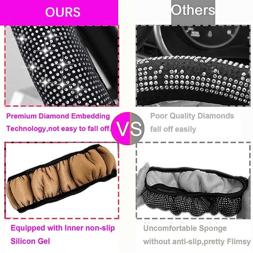 Car Steering Wheel Cover Rhinestones Breathable Anti-Slip Wheel Protector Cover