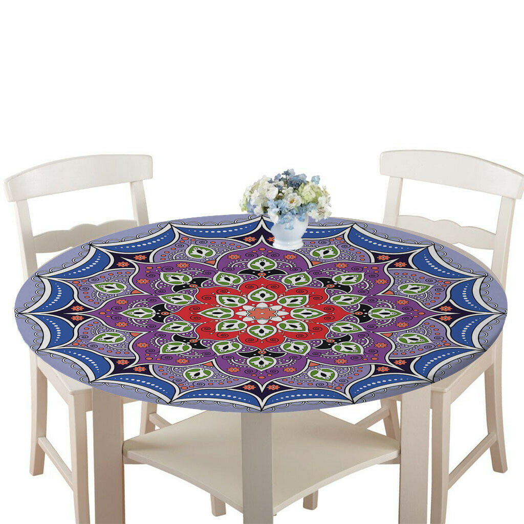 2pcs Polyester Tablecloth Fitted Round Table Cover Cloths Soft Backing