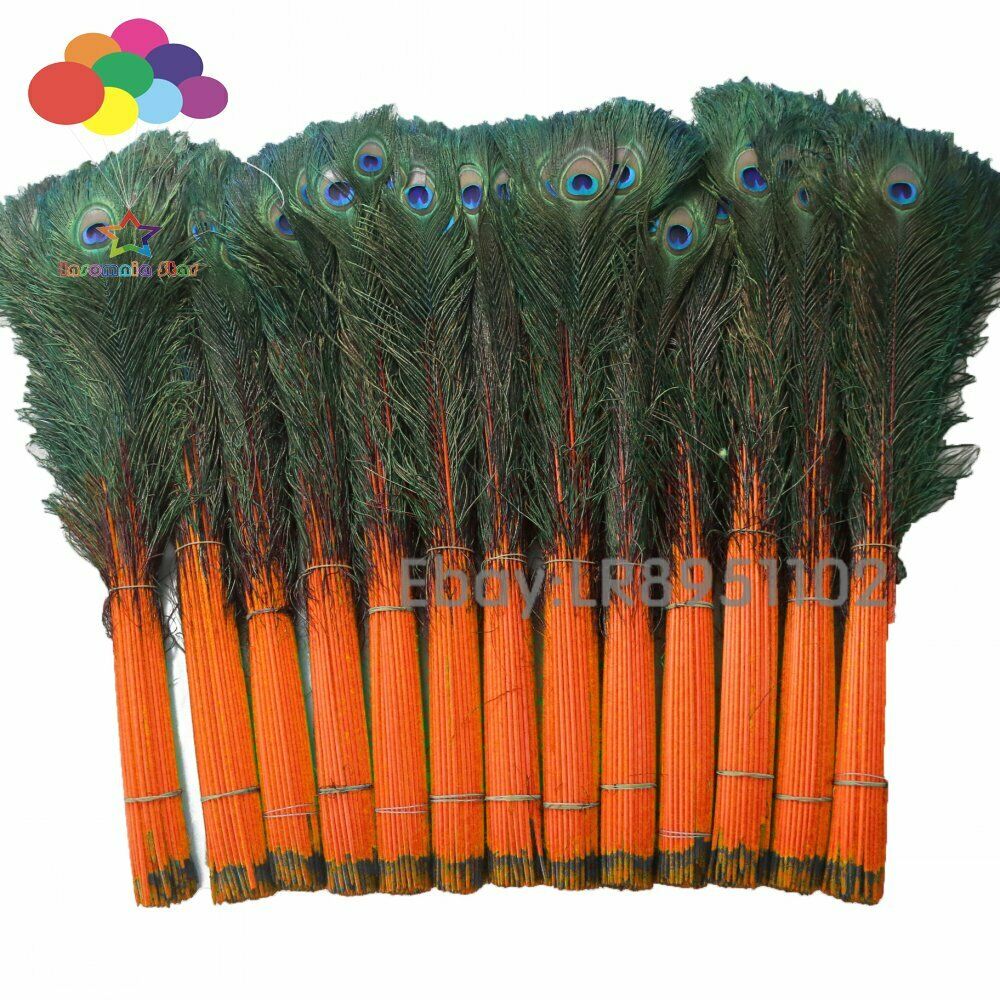 100 Pcs 70-80cm orange Peacock Feathers DIY Handmade Tool Home Party Decorations