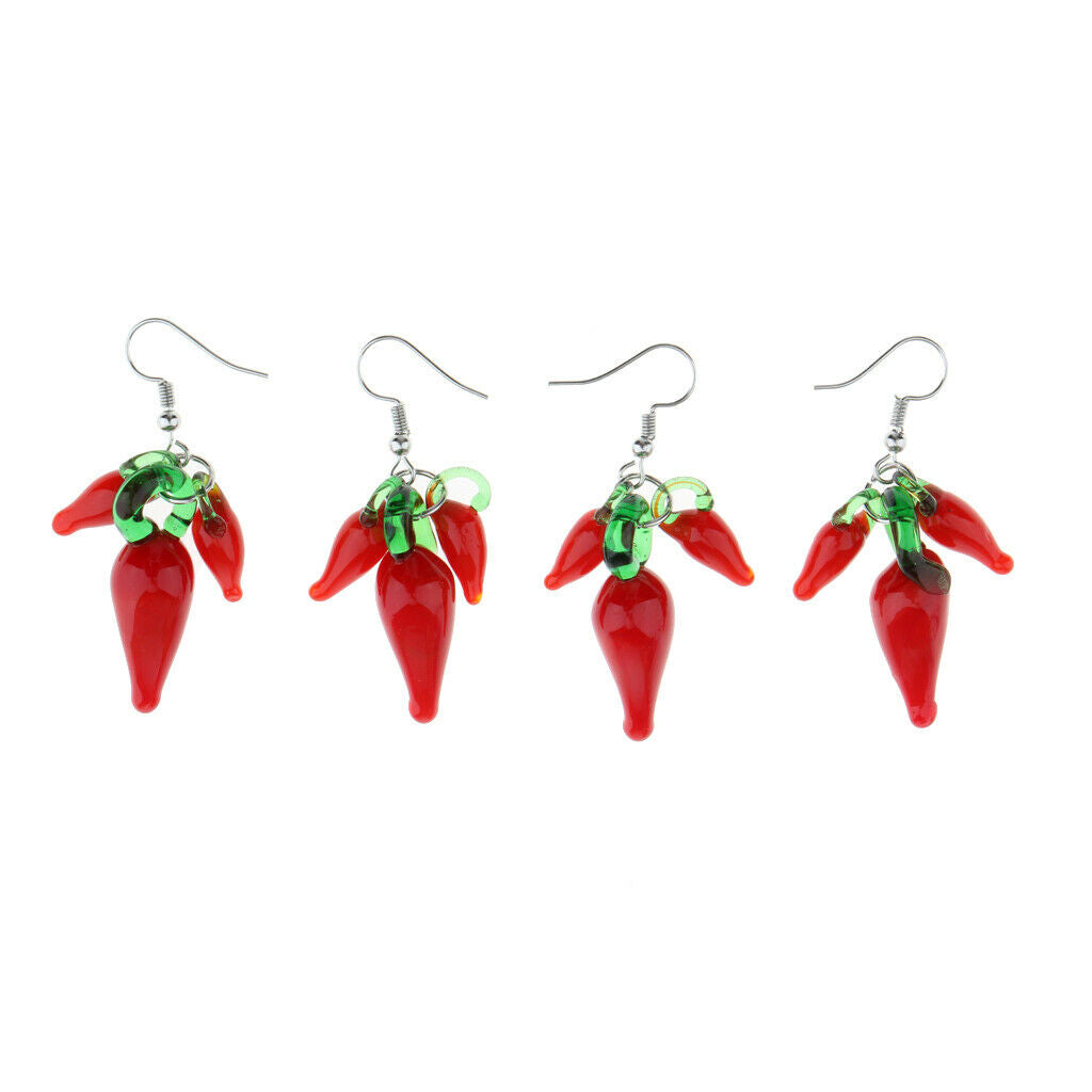 2 Pairs of Fire Red Lampwork Cluster Glass Drop Earrings with