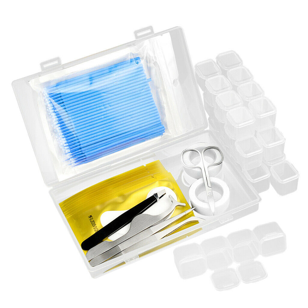 False Eyelashes Extensions Kit Tape Eye Gel Pad Micro Brushes Tweezers Set Blue