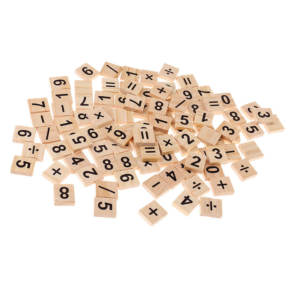 100 pieces wooden puzzles numbers tiles black letters cube blocks