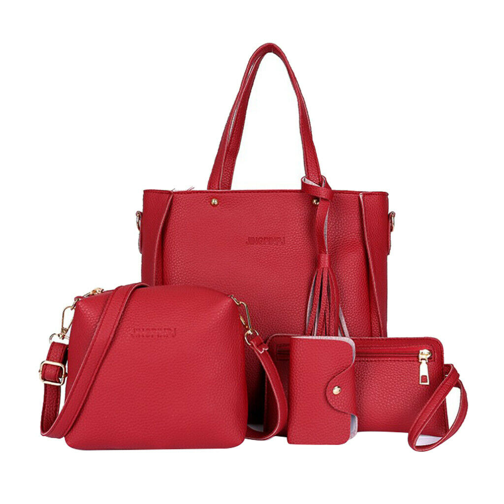 3x Four Pack Pu Leather Handbag Cross Body Shoulder Shopping Bag Purse