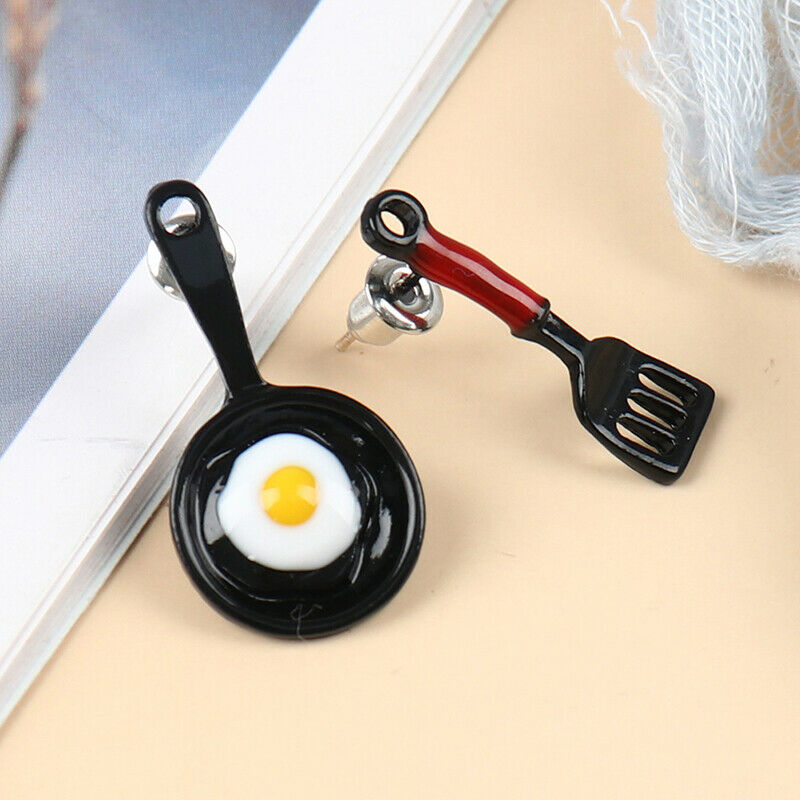 1 Pair Fashion Dissymmetry Small Shovel Fried Egg Earrings Cute EarringsS TH