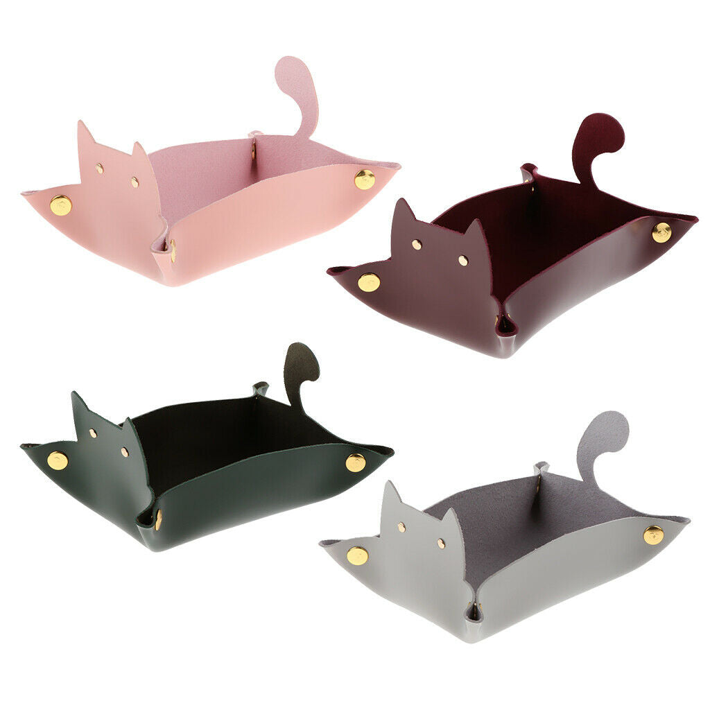 Set of 4 PU Leather Bedside Storage Tray, Jewelry Watch Coins Jewels Box, Home